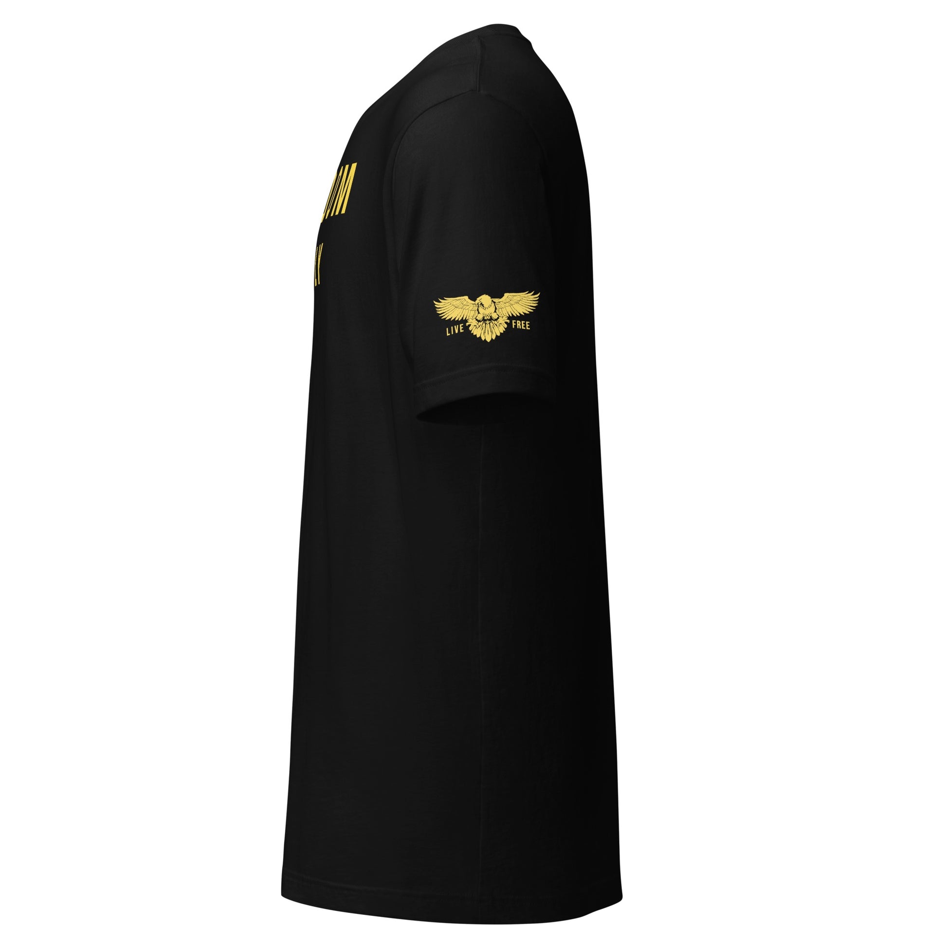 Black Freedom Supply Co t-shirt with sidearm Live Free badge