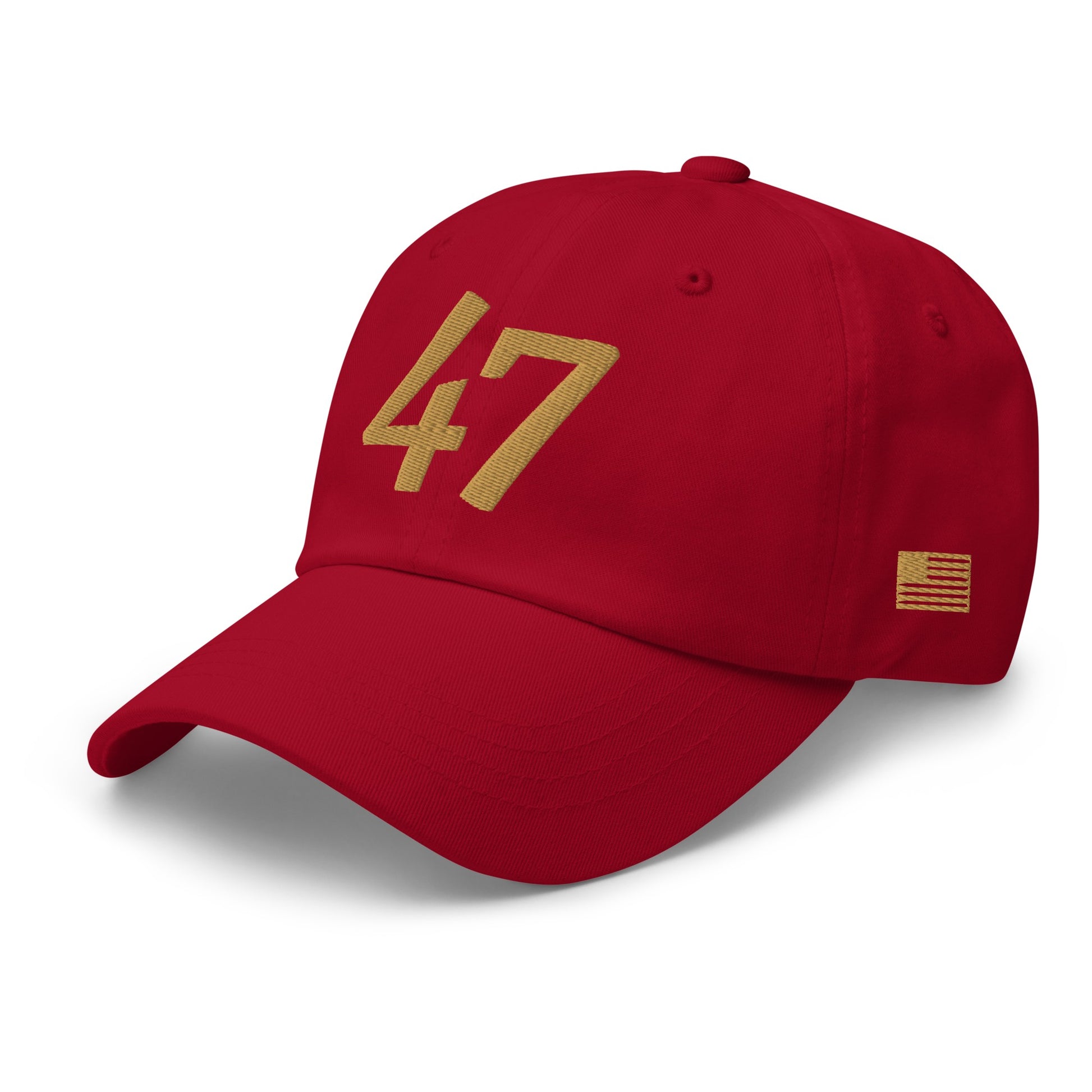 Red cap with gold '47' logo on a white background